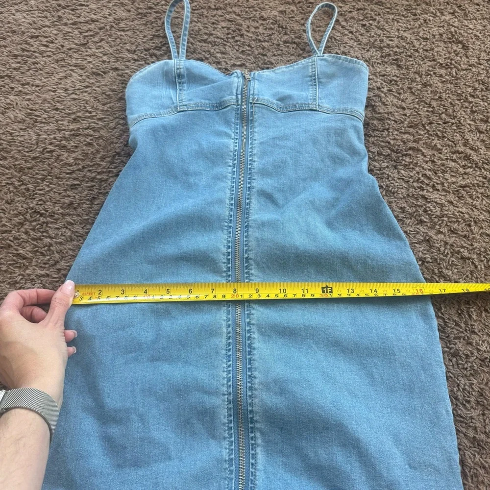 Forever 21 Zip Front Denim Mini Dress Body Con Cotton Stretch S - Picture 11 of 11